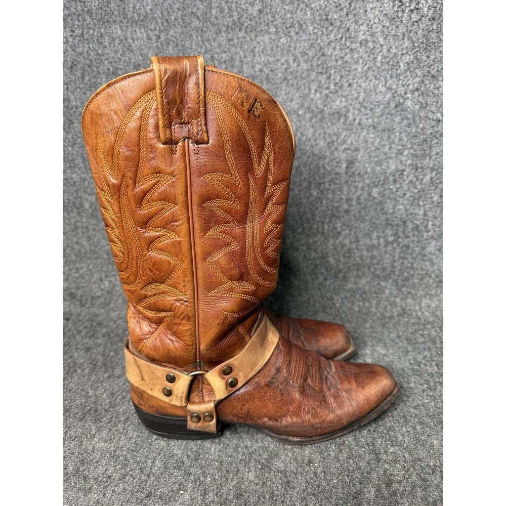 Oklahoma Boots Mens Size 8 Brown Leather Western Harness Square Toe Cowboy